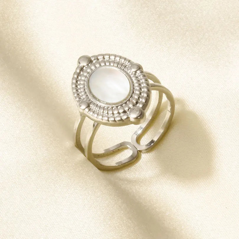 Sea Jewelry Shell Leaf Geometric Round Stainless Steel Rings For Women Men Accessories Open Adjustable Ring Beach Holiday Bagues J921-S-W adjustable