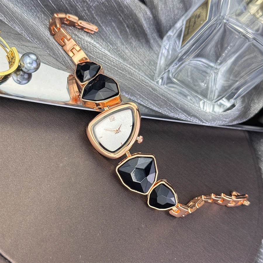 Women's irregular shape large sparkling special-shaped rhinestone simple sun pattern dial Fashion trend avant-garde quarts watch