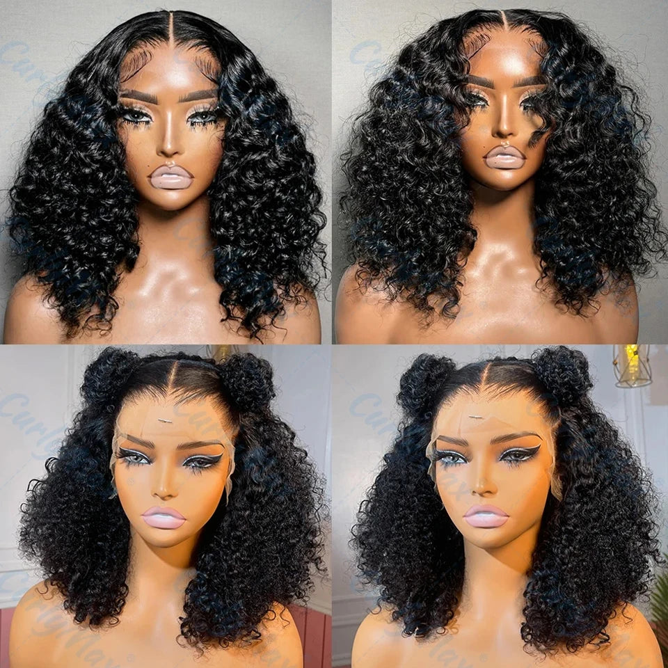 250% Density Short Bob Wig Human Hair 13x4 Lace Front Wigs Glueless Lace Frontal Wig Deep Wave Jerry Curly Wig For Black Women