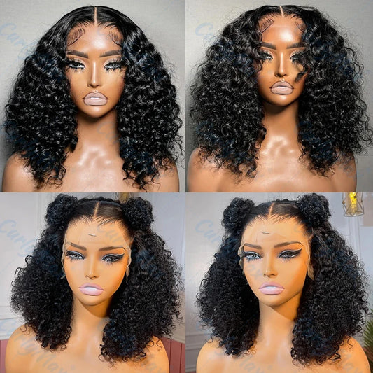 250% Density Short Bob Wig Human Hair 13x4 Lace Front Wigs Glueless Lace Frontal Wig Deep Wave Jerry Curly Wig For Black Women