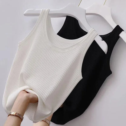 Summer Camisole Women's Plus Size Slim Fit Outer Wear with Round Neck Solid Soft Comfortable Bottoming Shirt Sleeveless Thin