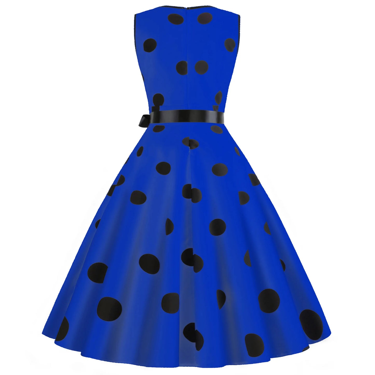 Summer V-neck sleeveless polka dot lace-up waist tucked vintage swing dress