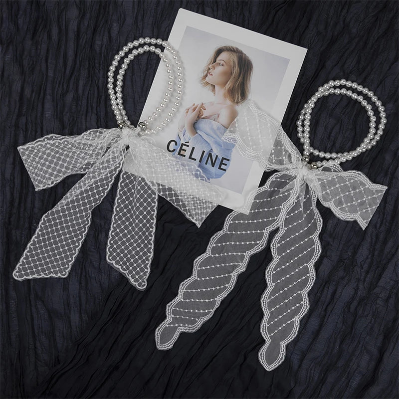 High-Quality Retro Silk Scarf Featuring Lace; Versatile Long Streamer Headband