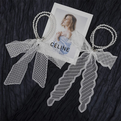 High-Quality Retro Silk Scarf Featuring Lace; Versatile Long Streamer Headband