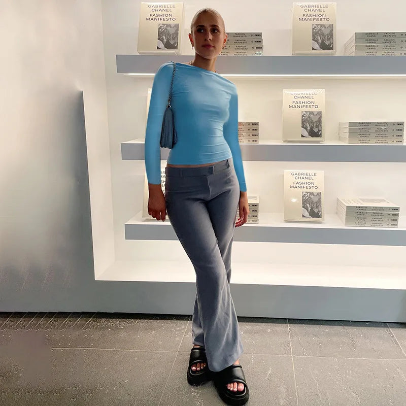 Backless Short Sleeve Blue Y2K Crop Top Women Casual O Neck Summer T Shirts Sexy Vintage Cut Out