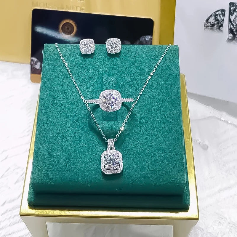 3Pcs/set Fashion Square Zircon Necklace Earrings Ring For Women Luxury Wedding Engagement Jewelry Shining Party Jewelry Gifts Badiee Stylez