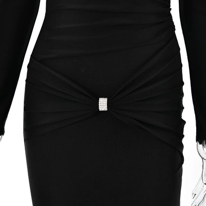 Articat Sexy Hollow Out Long Sleeved Elastic Tight Dress Women Pleats Double Layered Female Vestidos Elegant Party Evening Dress