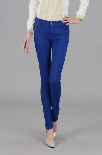 Women Dress Pants Tapered Leg Colored Stretch Slim Jeans Skinny Trousers Pockets for Daily ouc073 Blue