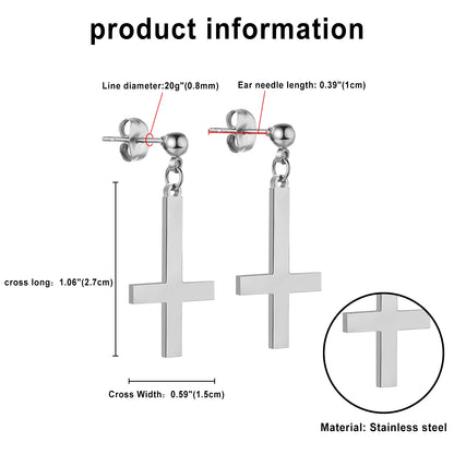 BONISKISS Men Women Stainless Steel Inverted Upside Down Cross Earring Church of Satan Temple Occult Satanic Witchy Stud Jewelry