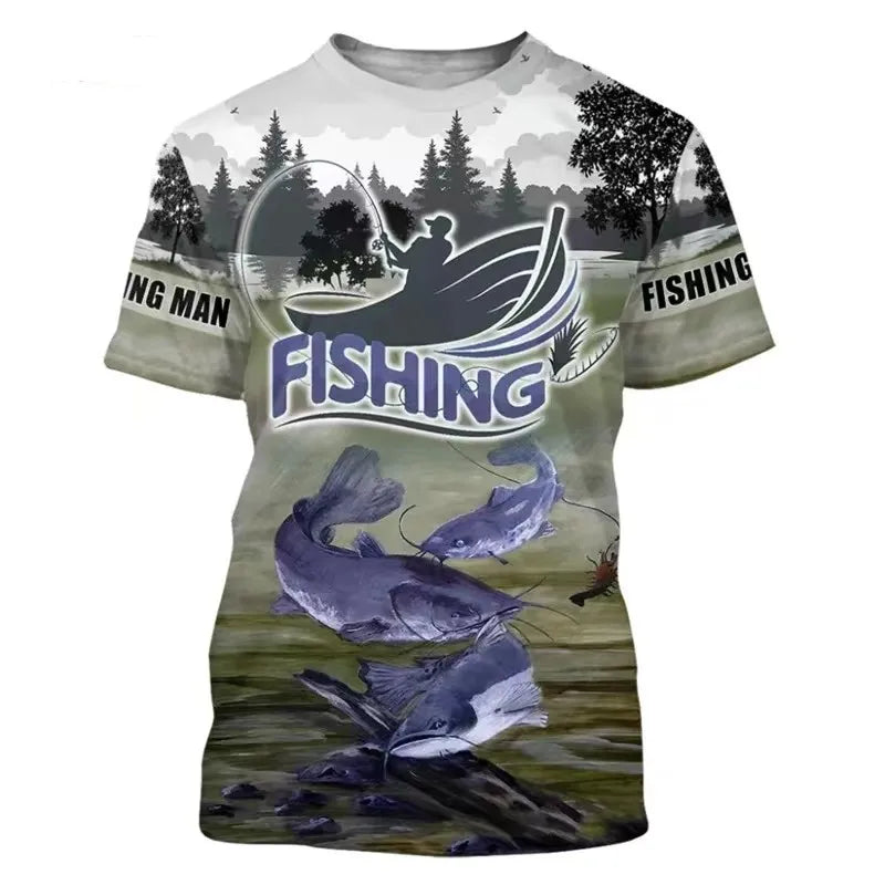 2024 New Men's T-Shirts Short Sleeve Tops Summer Clothing Fishing Graphic Shirts Men Dress Streetwear O-Neck Pullovers 5XL Tee C01-YR070501