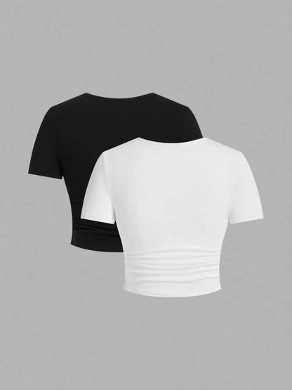 Simple Red Spider Printing Crop Tops Summer Street Fashion Women's Slim-fit T-Shirt Comfortable Soft High Elastic Female Clothes
