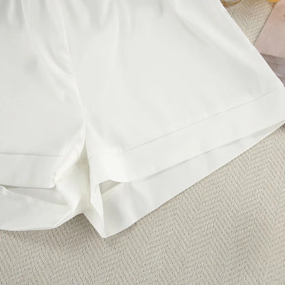 Mozuleva Women's Long Sleeved Lace Up Casual Shirt Pajamas Set Feather Sleeves Shorts Home Clothing Autumn Fashion 2-piece Set