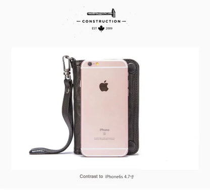 Vintage Genuine leather wallet Men leather long wallet men purse clutch bag male money clips zip around money bag card holder