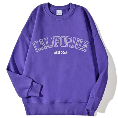 Korean Trend Woman Sweatshirts California West Coast Print Female hoodie Long Sleeves O-neck Pullovers Sporty and Rich Clothing Purple