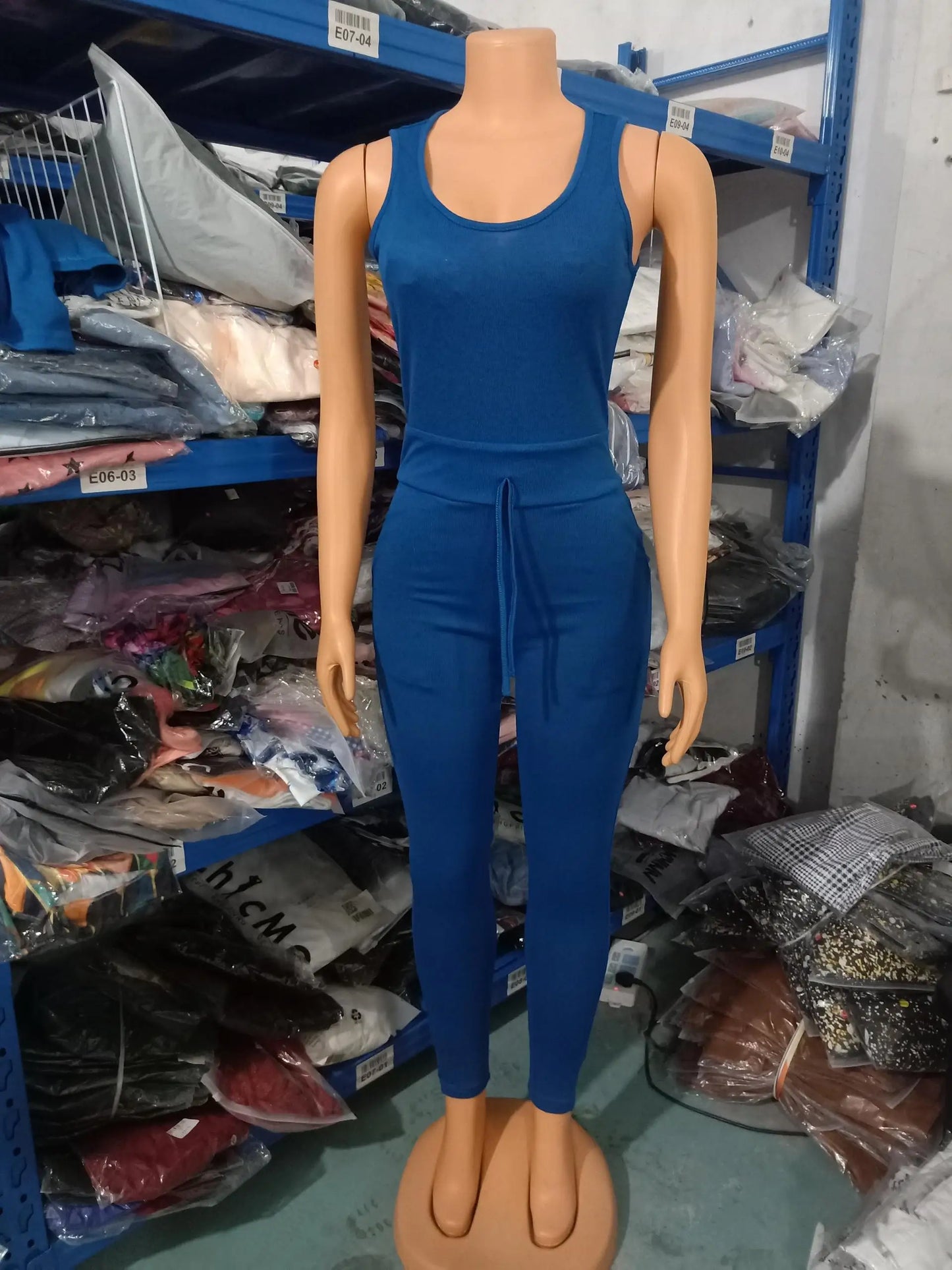 Two Piece Set Women Outfit 2023 Spring Fashion Drawstring Pocket Design U-Neck Sleeveless Skinny Jumpsuit & Long Sleeve Coat Set