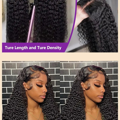 40 42 Inch Natural Color Deep Wave 13x4 13x6 HD Transparent Full Frontal Lace Curly Brazilian Human Hair Water Wigs 200 Density