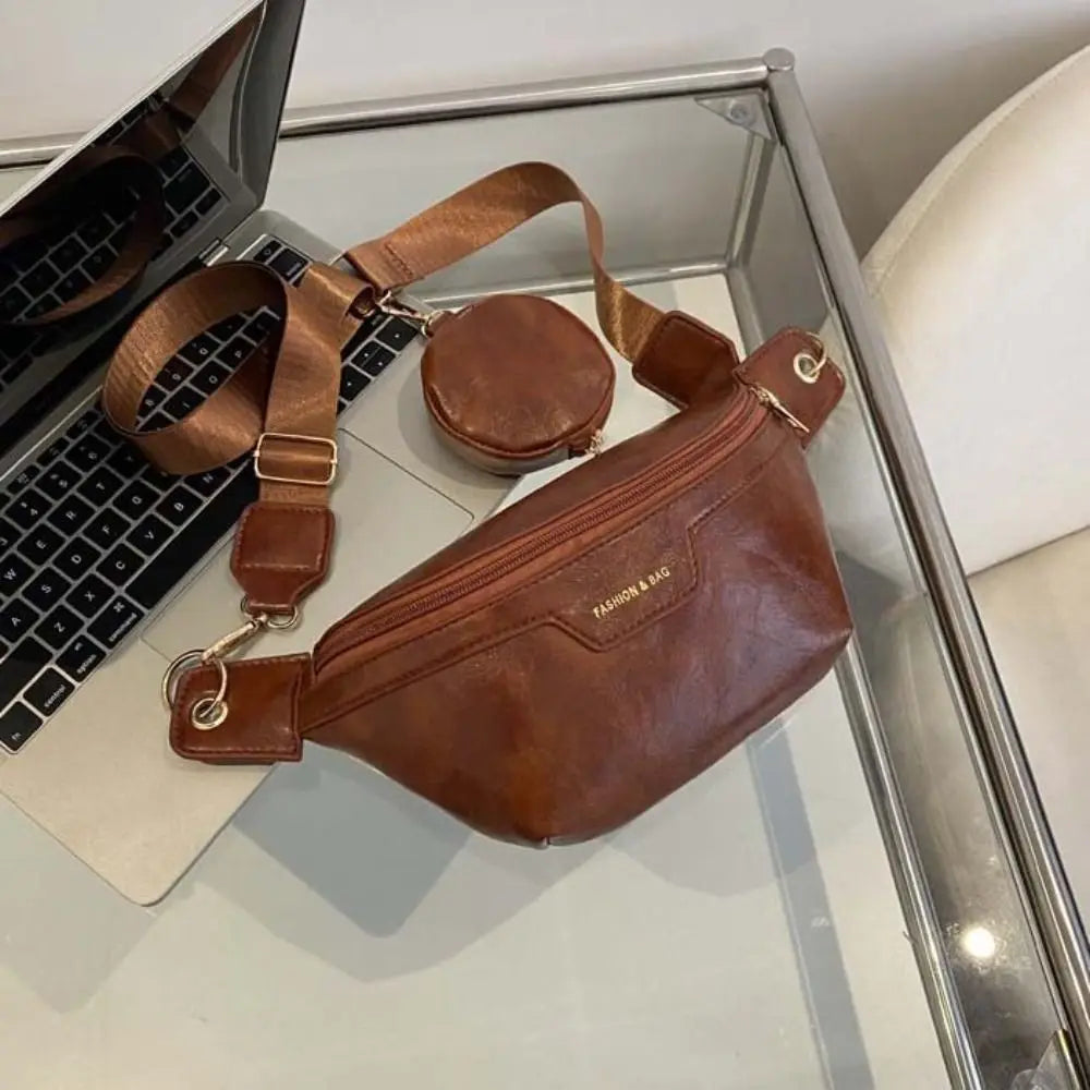 Portable Fanny Packs PU Chest Bag With Coin Purse Korean Style Banana Bag Half Moon Bag Large Capcity Running Waist Bag Men