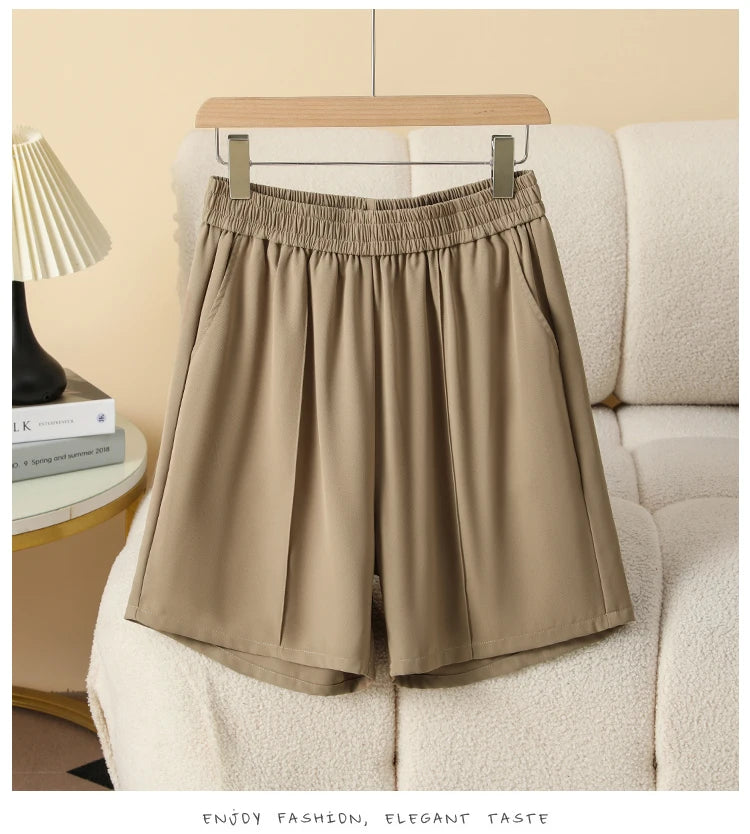 Plus Size Shorts Women High Elastic Waist Wide Leg Loose Pants With Pockets Summer 2025 New Korean Fashion Half Shorts Women