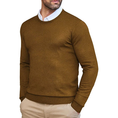 Autumn Men's Dress Crew Neck Sweater Slim Fit Lightweight Sweatshirts Knitted Pullover Casual Fashion Long Sleeve Sweater Brown