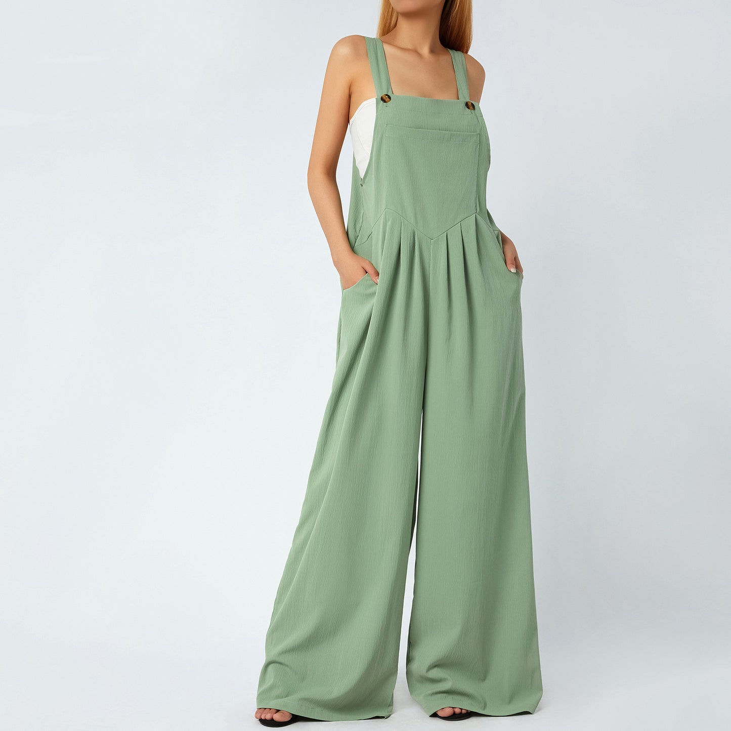 Overalls Women Summer Jumpsuit Outfits Plus Size Solid Color Casual Button Wide Leg Suspender Pants Overalls with Pockets