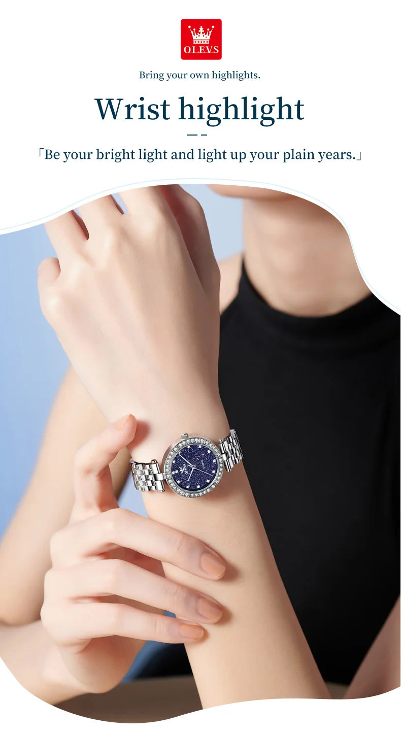 OLEVS 3641 Women Watch Elegant Quartz Watch Starry Dial Waterproof Luminous Diamond Bezel Ladies Watch Bracelet Set Ladies' Gift
