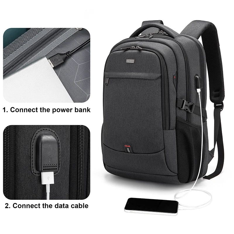 Men's 17.3 Inch Laptop Backpack for Travel College Backpack Waterproof Notebook Business Shoulder Bag With USB Charging Port