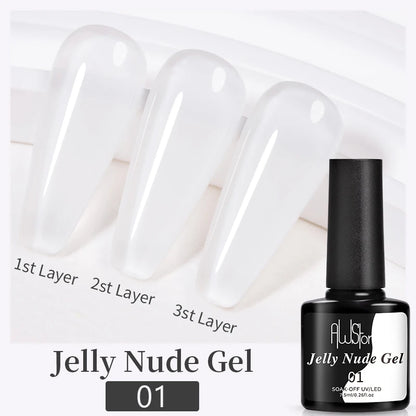 AWStorG15ml 2 IN 1 Crystal Top Coat Transparent Soak Off UV LED Nails Art Manicure Gel Nail Polish Varnishes Primer Function Gel Jelly Nude 01