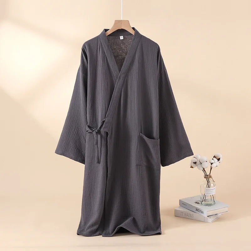 2025 Japanese New Spring/Summer Couple Kimono Robe 100% Cotton Crepe Cloth Men's and Women's Bathrobe Thin Home Sleeping Robe