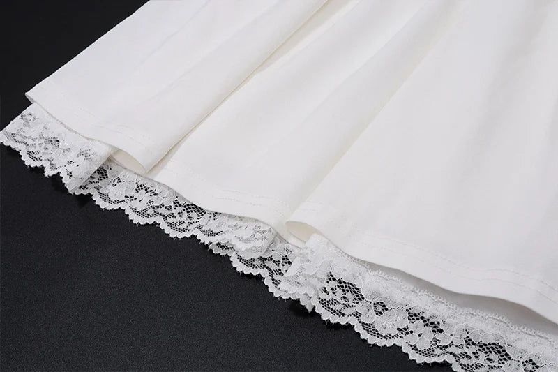 WhereMery Elegant Women Aesthetic Pleated Mini Dress Y2K White Sleeveless Square-neck Lace-up Off Shoulder Spring Party Dresses