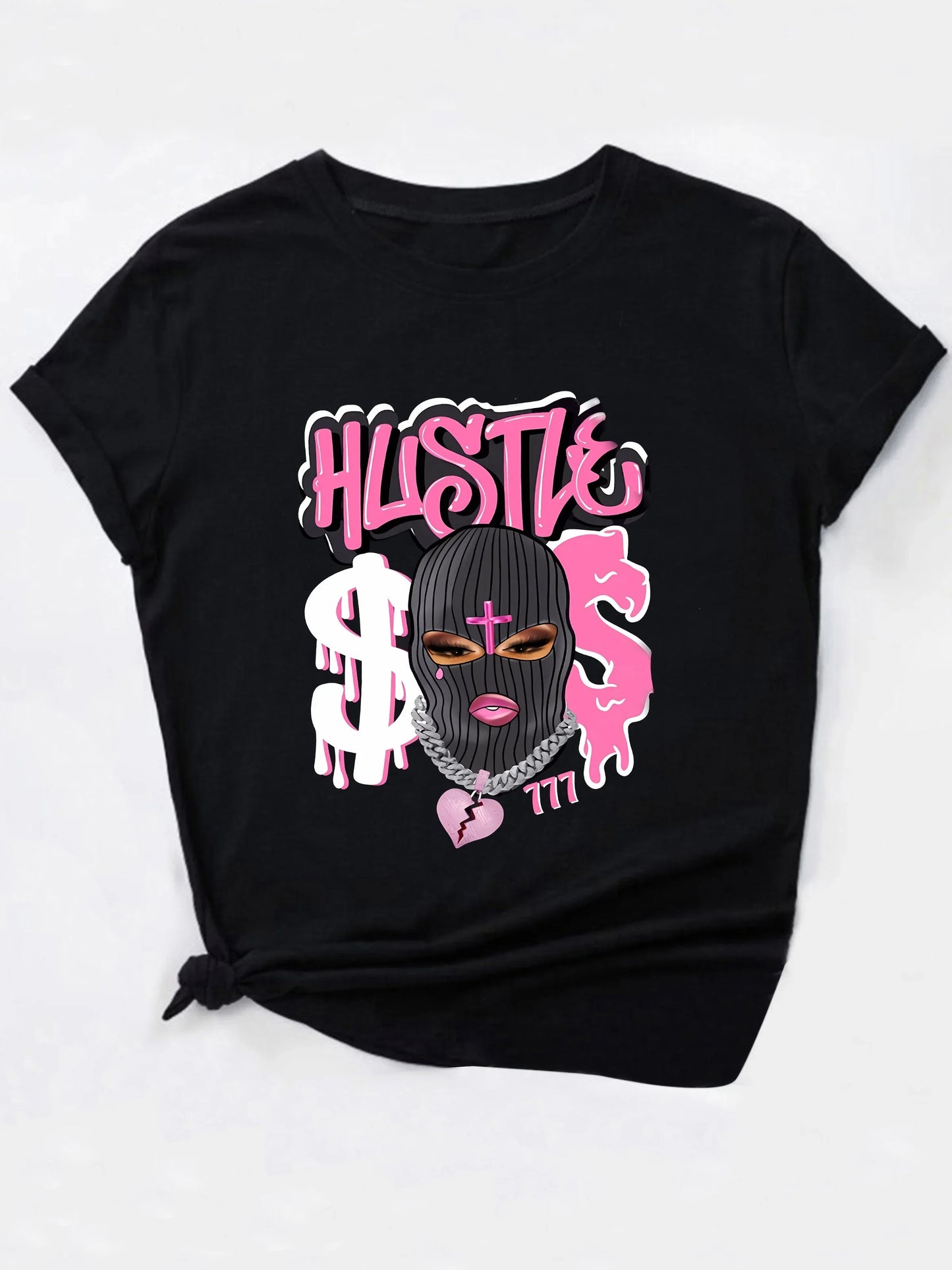 Women's Casual Short Sleeves Workout T-shirt with Cross Graphic Tshirt Women Tee-shirt Funny Cartoon Print Tee Casual Funny Top DM638-black