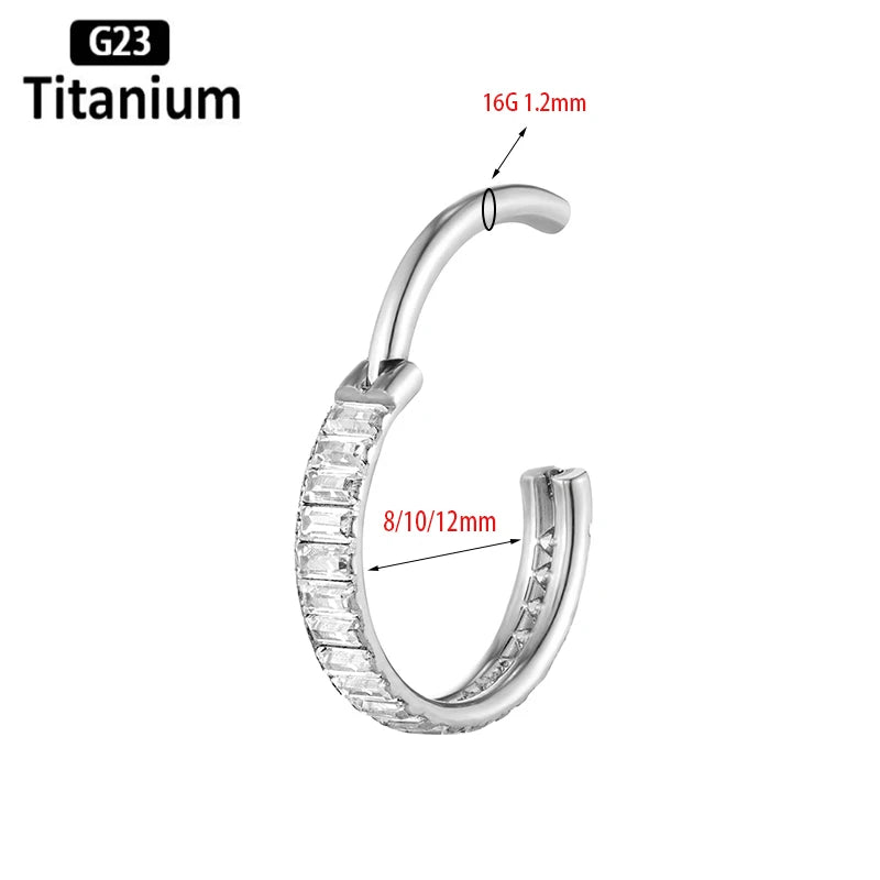 New G23 Titanium Piercing High Quality CZ Nose Ring Earrings 8/10/12mm Body Jewelry 16G ASTM f136 Titanium Nose Septum Piercings