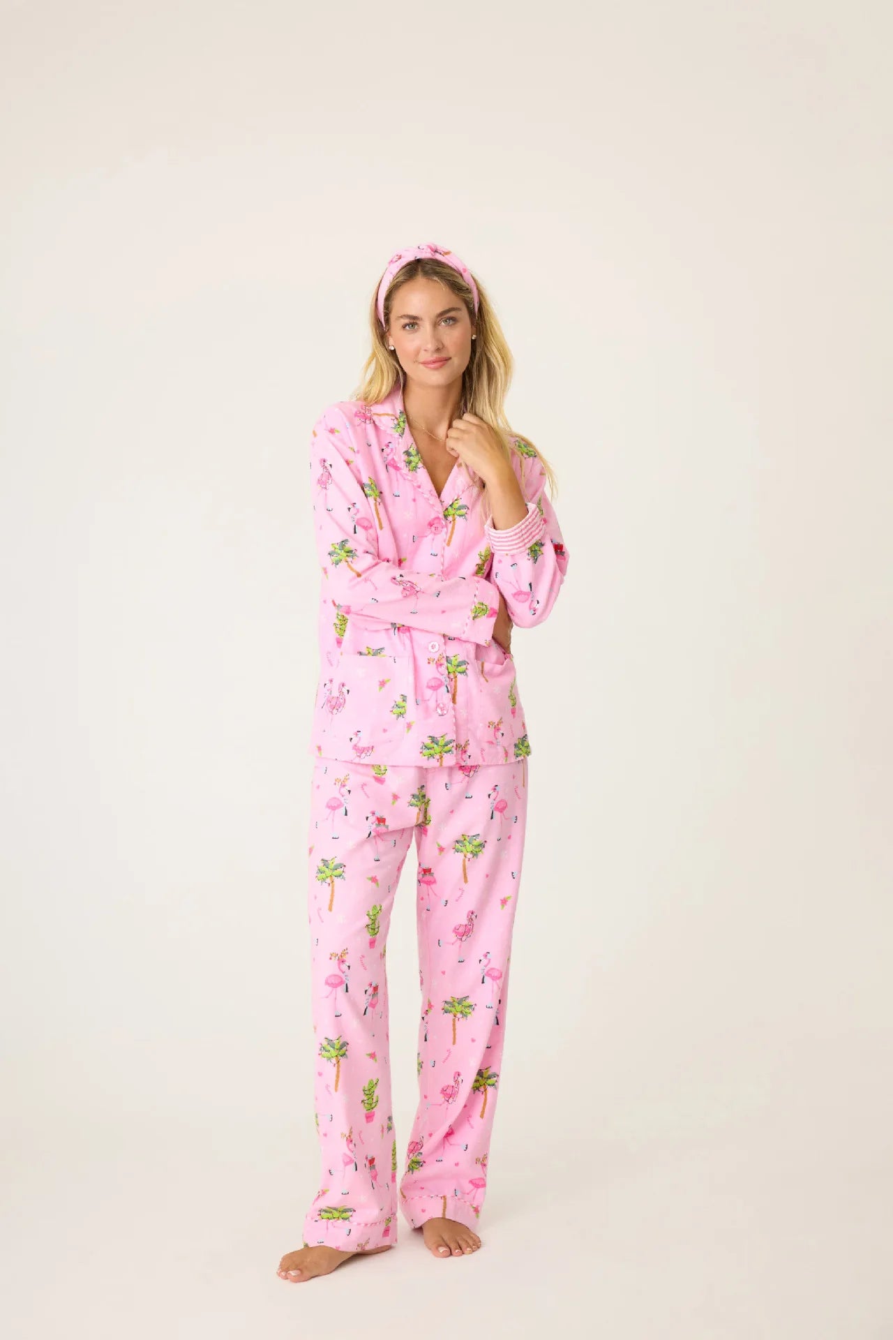 Women's Print Cotton Pajama Set Long Sleeve Autumn Winter Ladies Sleepwear 2 Pcs with Pant Single Breasted Pijama Suit Female