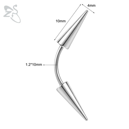 ZS 1 PC 16G Stainelss Steel Eyebrow Ring For Men Women Long Spike Curved Nose Bridge Piercing 3 Colors Cone Lip Labret Piercings Style 2 10X4X10MM