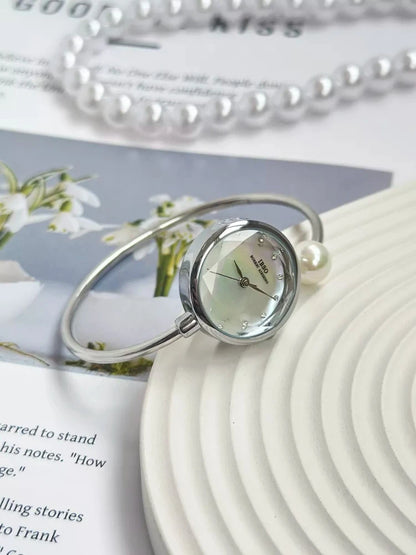 Silver Pearl Bracelet Women's Quartz Watch Simple Ladies Clock Elegant Ladies Watch Bracelet Perimeter 160mm