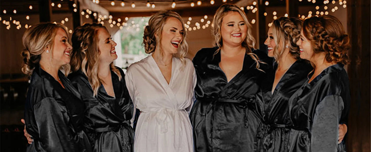 Womens Kimono Robes Dressing Gown Satin Bathrobe Nightdress Short Style Bridal Robe