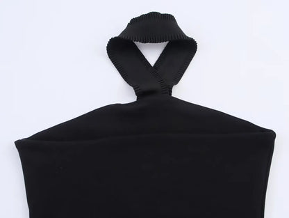 HH Women 2-Piece Set Elasticity Neck Halter Button Design Sleeveless Backless Sexy Top+Casual Elastic Waist Slim Long Pant Badiee Stylez