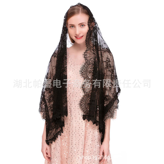 Mantilla Veil Long Length Lace Breathable Lightweight Soft for Wedding Church Ceremony Muslim Wedding Compatible with Wedding