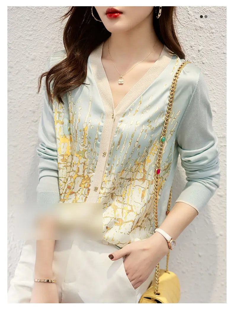 New Casual Soft Knit bottoming shirts Sweater cardigans sweater Tees Basic shirts knitted Tops green