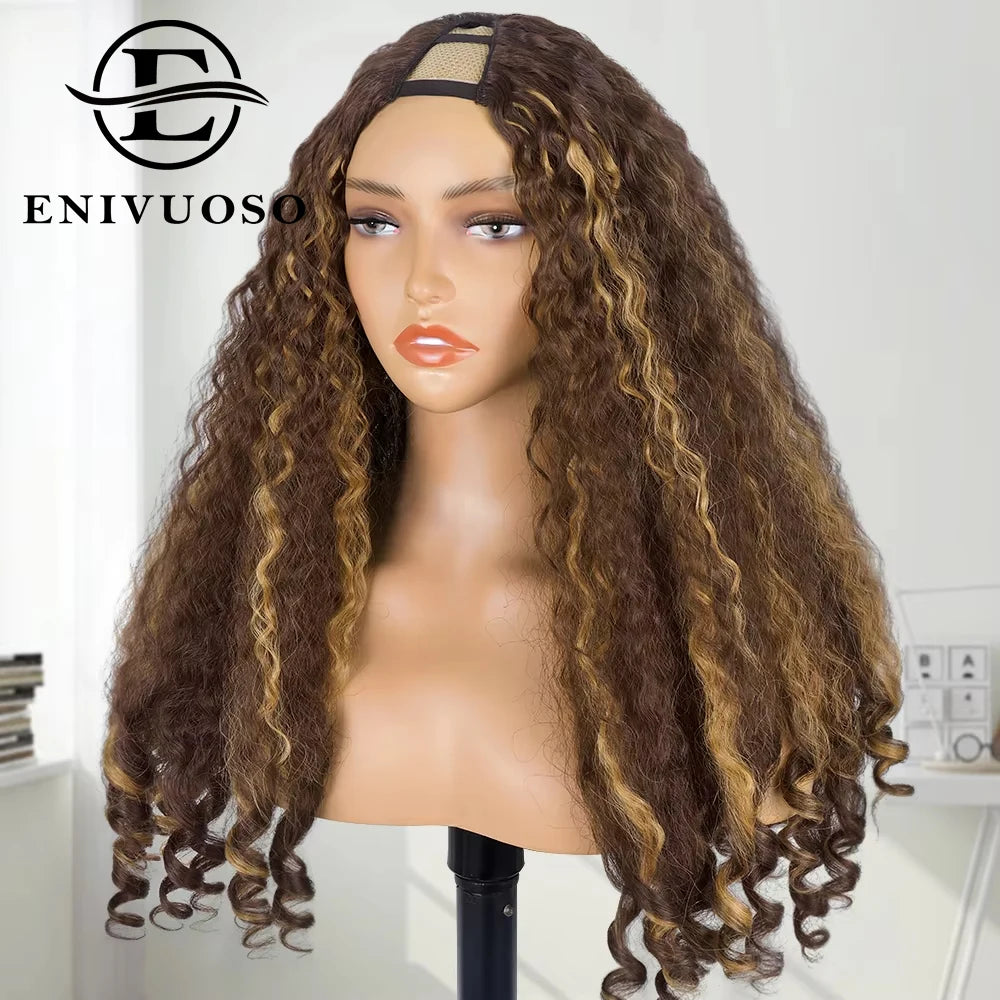 Afro Kinky Straight V Part Wigs with Bouncy Curls Short Synthetic Glueless Wigs for Black Women No Leave Out Clip in Half Wigs Badiee Stylez