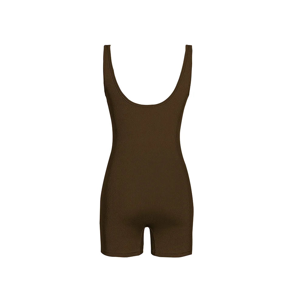 Women's Solid Color Camisole Square Neck Stretchy One-Piece Jumpsuit Sports Tank Top with Tight Pants And Belly Control