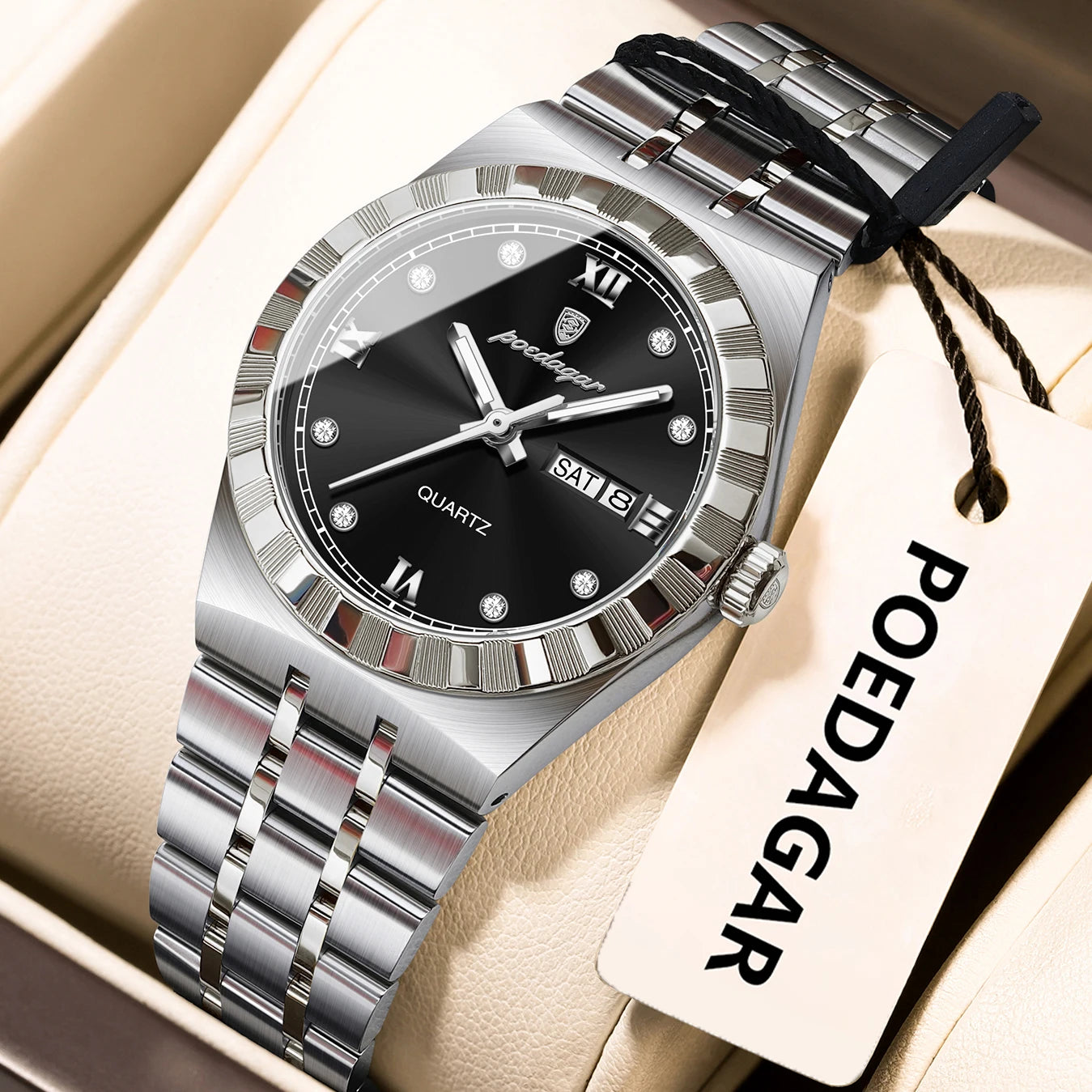 POEDAGAR Luxury Original Ladies Watch Luminous Waterproof Week Date Woman Wristwatch Stainless Steel Women Quartz Watches Female 794 Silver Black