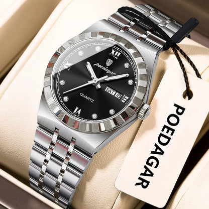POEDAGAR Luxury Original Ladies Watch Luminous Waterproof Week Date Woman Wristwatch Stainless Steel Women Quartz Watches Female 794 Silver Black