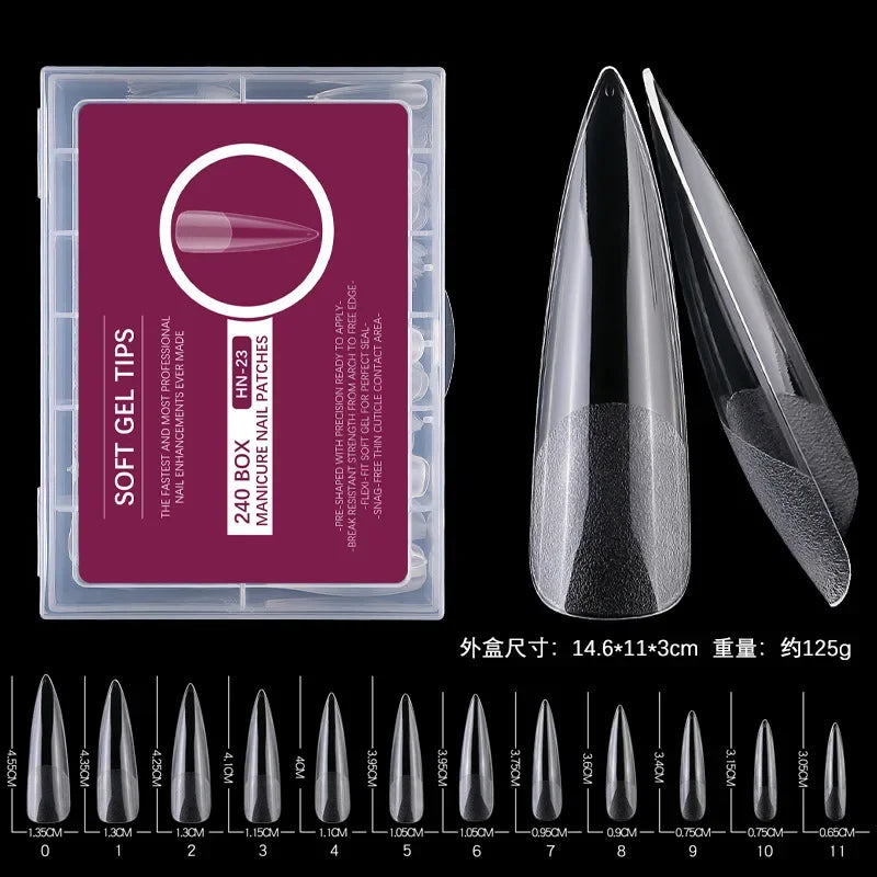 240PCs Extra Long XXL Size False Nail Tips Soft Gel Coffin Square Almond Fake Nail Tips Half Matte No Trace Traceless Nails XXL HN-23 1 Box