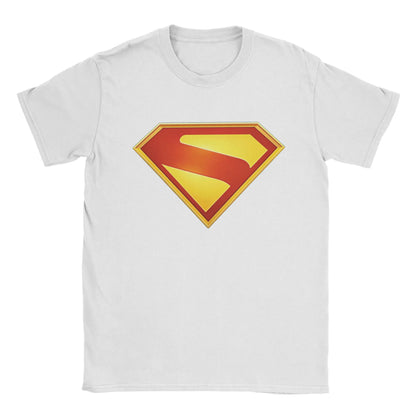 Supermans Logo Pure Cotton T-Shirt For Men's Beach Aesthetic T Shirts Round Neck Hipster Tees Oversized Custom DIY Clothes WHITE