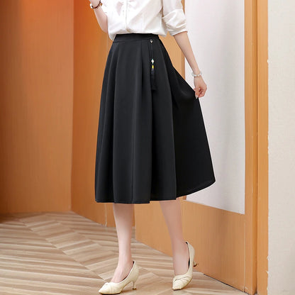 2024 New Solid Color Fringe Skirt Summer Classic Clothing Women's Loose Plus Size Skirt New Street Elegance Calf Belly Skirt