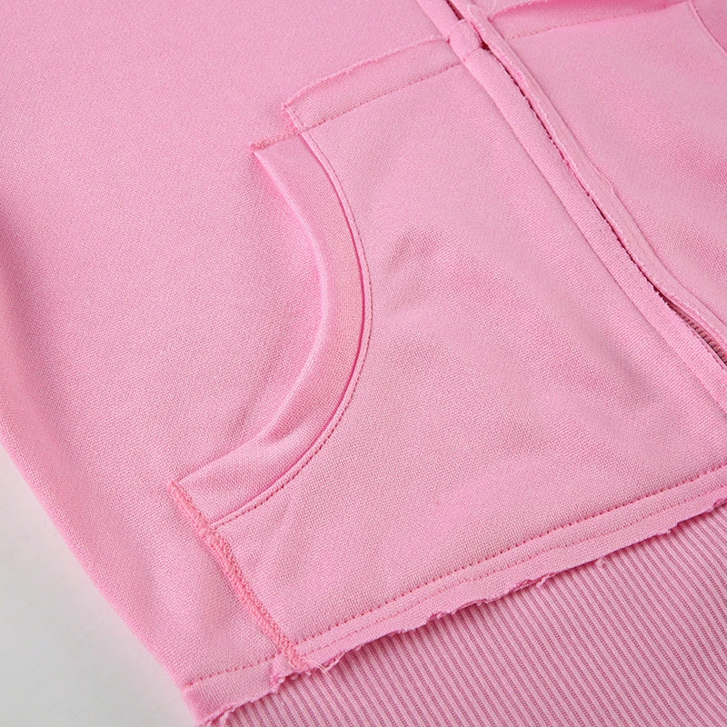 BIIKPIIK Drawstring Hooded Hoodie Suits Autumn Winter Solid Zipper Women Casual Pants Set Street Sporty Sweatshirt Two Piece Set