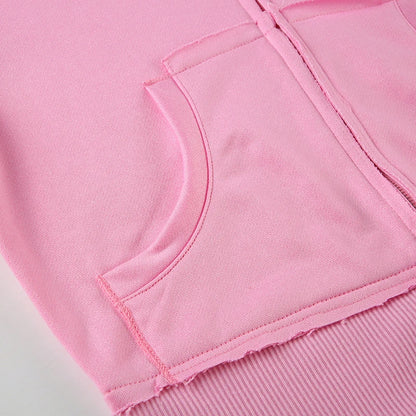 BIIKPIIK Drawstring Hooded Hoodie Suits Autumn Winter Solid Zipper Women Casual Pants Set Street Sporty Sweatshirt Two Piece Set