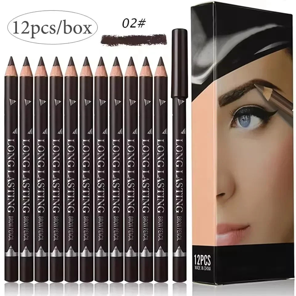 6/12Pcs Eye Brow Pencil Waterproof Professional Women Eye Makeup Pen Easy Color Natural Black Brown Cosmetic Beauty Eyebrow Tool 12Pcs-02DARK BROWN