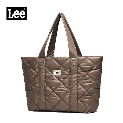 LEE Large Soft Puffer Bag Women Big Size College Students Laptop Book Quilted Tote Bag Lady Down-filled Shopping School Bags Color A-Brown