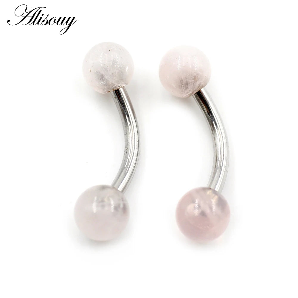 Alisouy 2PCS 14G Stainess Steel 5mm Stone Ball Eyebrow Curved Barbell Lip Ring Snug Daith Helix Earrings Body Piercing Jewelry
